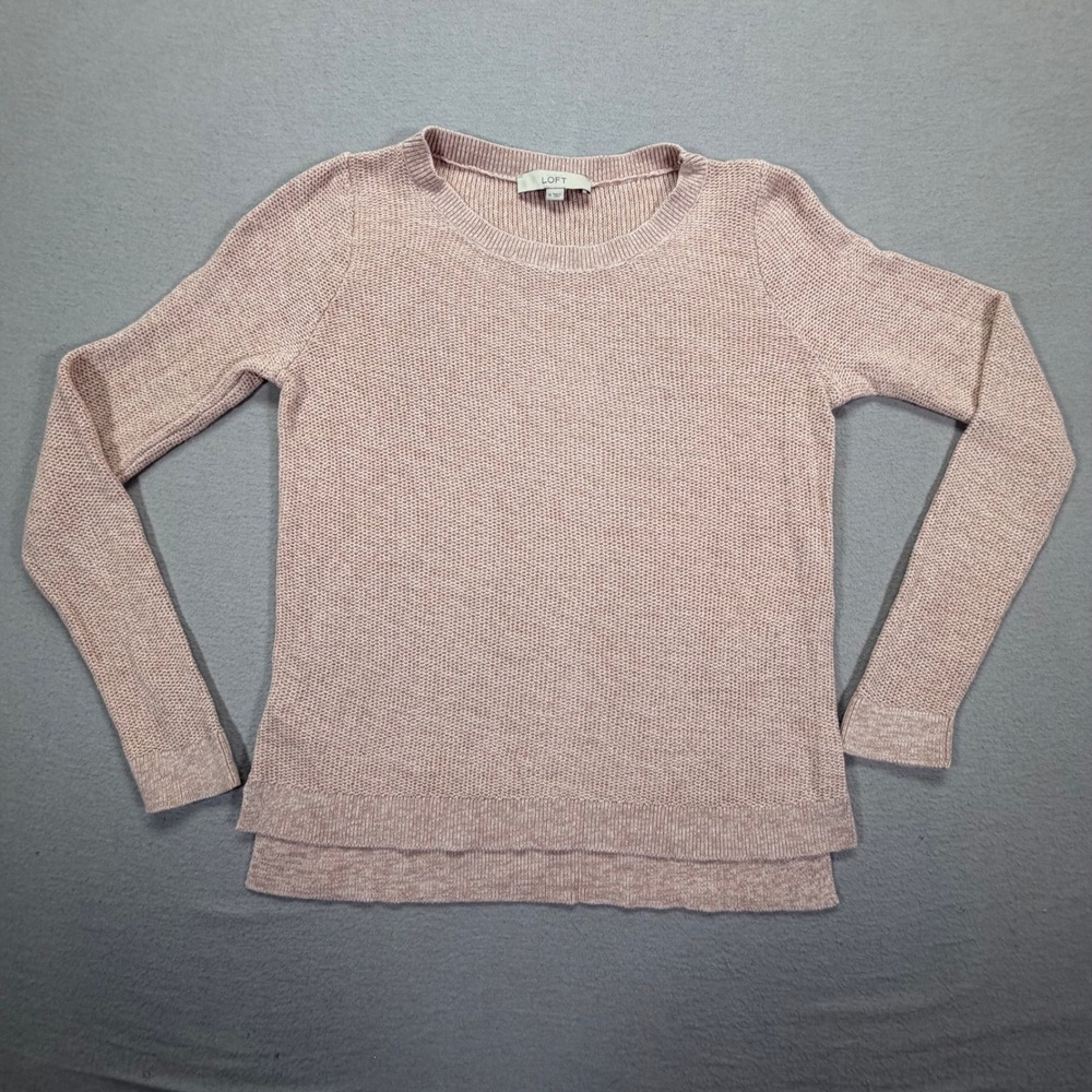 Loft Sweater Women Medium Excellent Pink Cotton Textured Knit‎ High Low Pullover